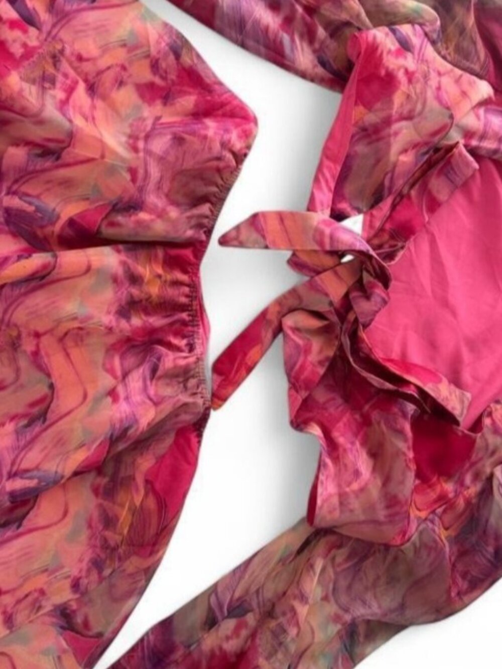 Women's Pink Printed Sheer Tie-Front Blouse